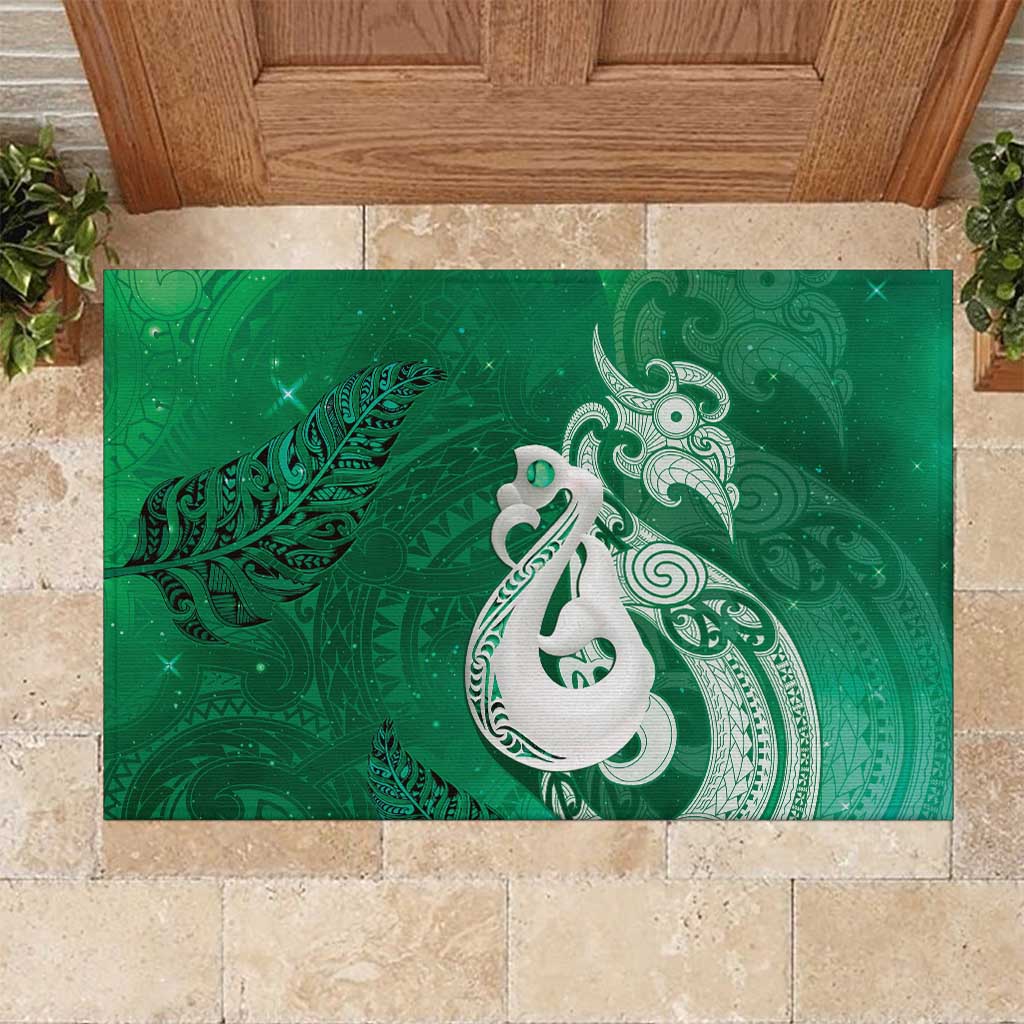 New Zealand Matariki Rubber Doormat Maori Manaia Galaxy Silver Fern Green Color