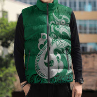 New Zealand Matariki Sleeveless Puffer Jacket Maori Manaia Galaxy Silver Fern Green Color