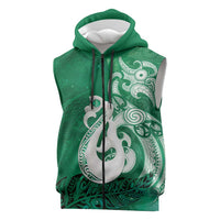 New Zealand Matariki Sleeveless Zip Hoodie Maori Manaia Galaxy Silver Fern Green Color LT22 Green - Polynesian Pride