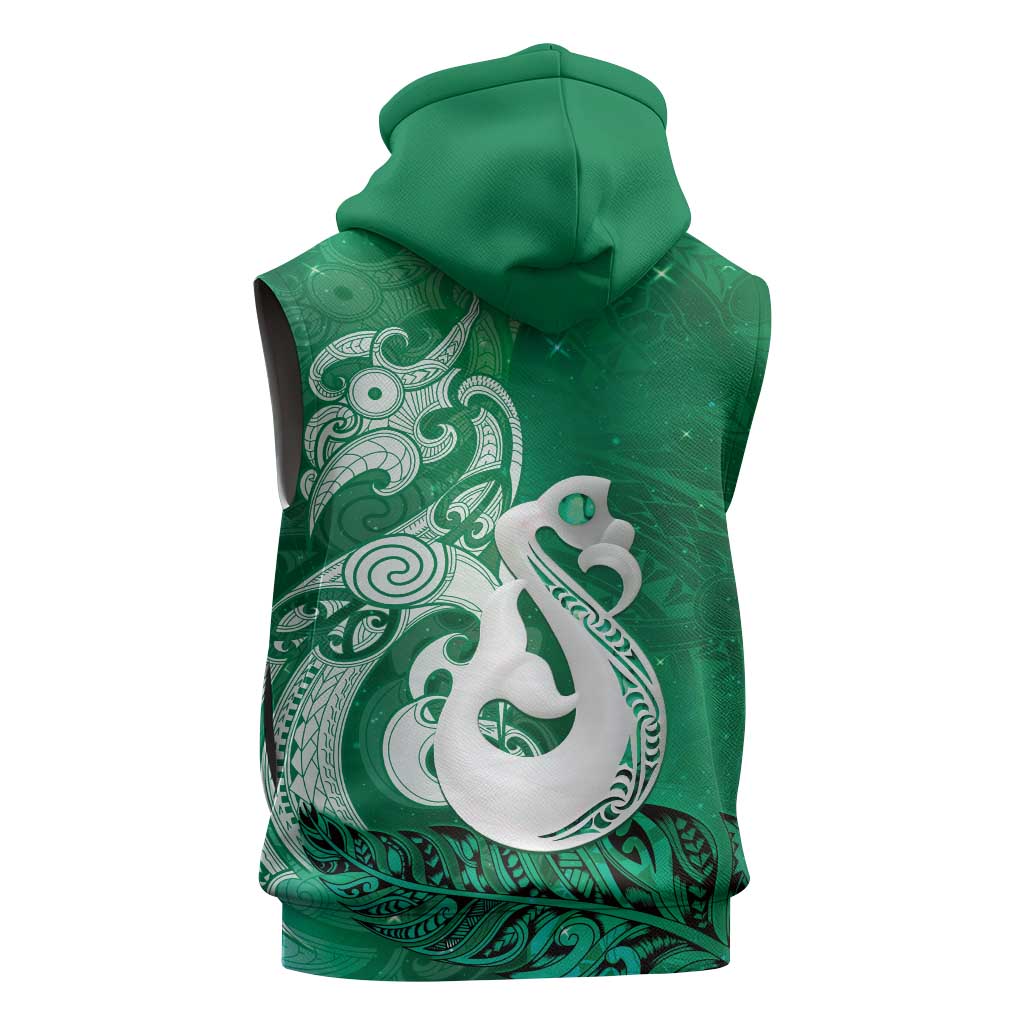 New Zealand Matariki Sleeveless Zip Hoodie Maori Manaia Galaxy Silver Fern Green Color LT22 - Polynesian Pride