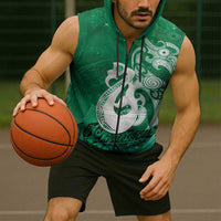 New Zealand Matariki Sleeveless Zip Hoodie Maori Manaia Galaxy Silver Fern Green Color LT22 - Polynesian Pride