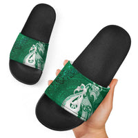 New Zealand Matariki Slide Sandals Maori Manaia Galaxy Silver Fern Green Color