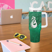 New Zealand Matariki Tumbler With Handle Maori Manaia Galaxy Silver Fern Green Color