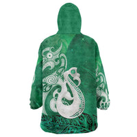 New Zealand Matariki Wearable Blanket Hoodie Maori Manaia Galaxy Silver Fern Green Color