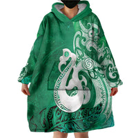 New Zealand Matariki Wearable Blanket Hoodie Maori Manaia Galaxy Silver Fern Green Color
