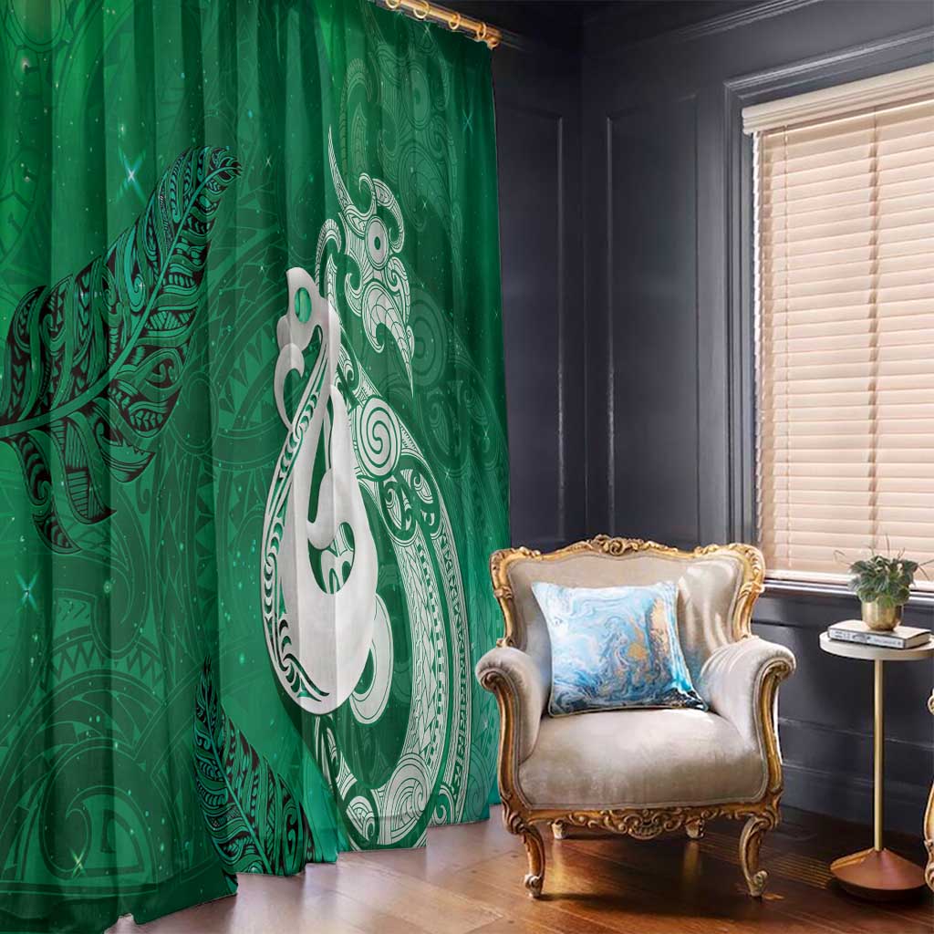 New Zealand Matariki Window Curtain Maori Manaia Galaxy Silver Fern Green Color