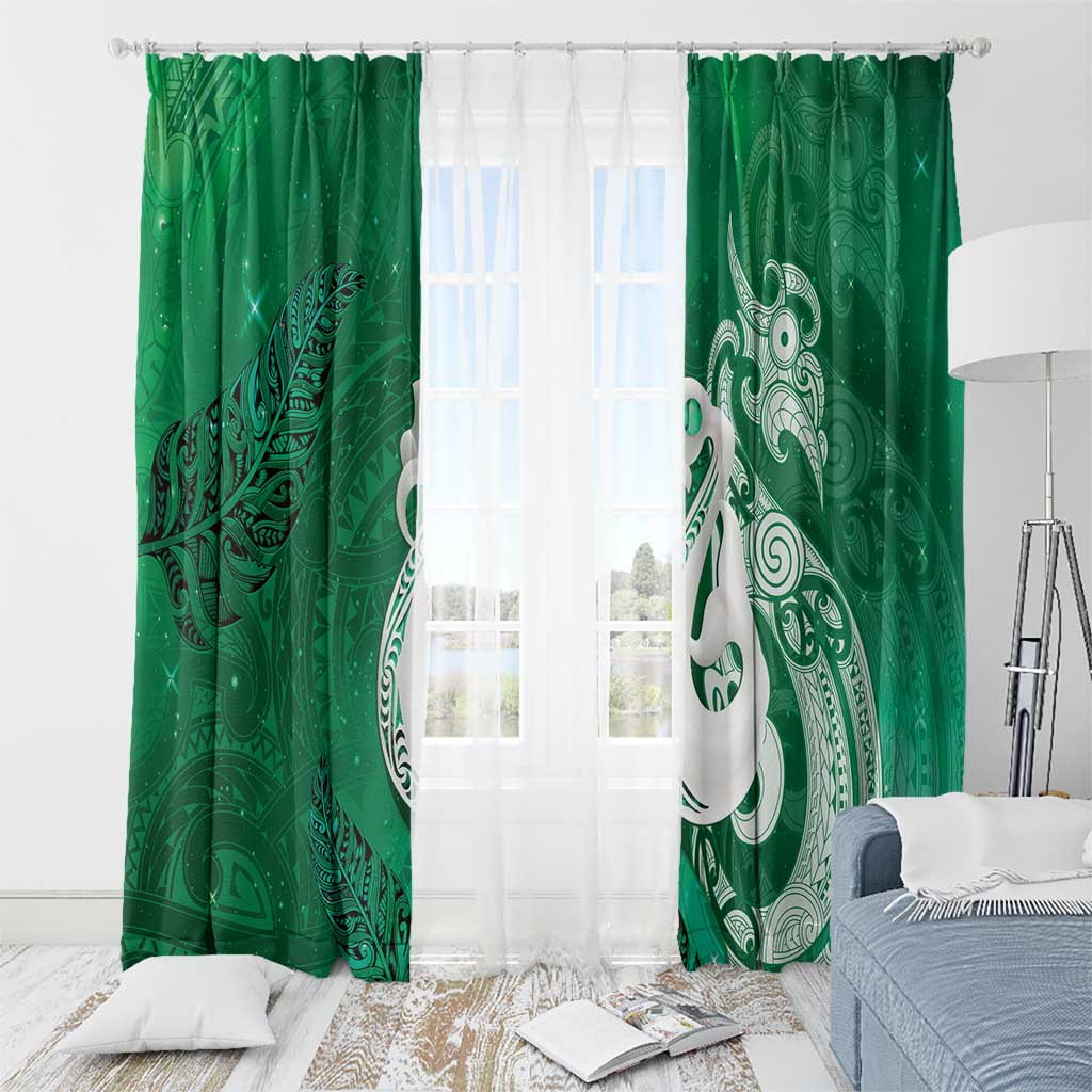 New Zealand Matariki Window Curtain Maori Manaia Galaxy Silver Fern Green Color