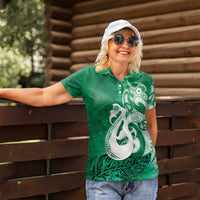New Zealand Matariki Women Polo Shirt Maori Manaia Galaxy Silver Fern Green Color