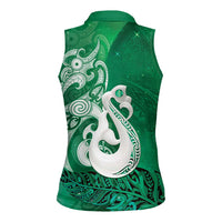 New Zealand Matariki Women Sleeveless Polo Shirt Maori Manaia Galaxy Silver Fern Green Color