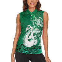 New Zealand Matariki Women Sleeveless Polo Shirt Maori Manaia Galaxy Silver Fern Green Color