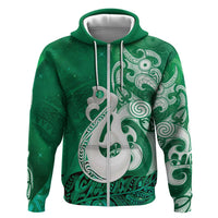 New Zealand Matariki Zip Hoodie Maori Manaia Galaxy Silver Fern Green Color