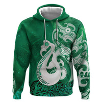 New Zealand Matariki Zip Hoodie Maori Manaia Galaxy Silver Fern Green Color