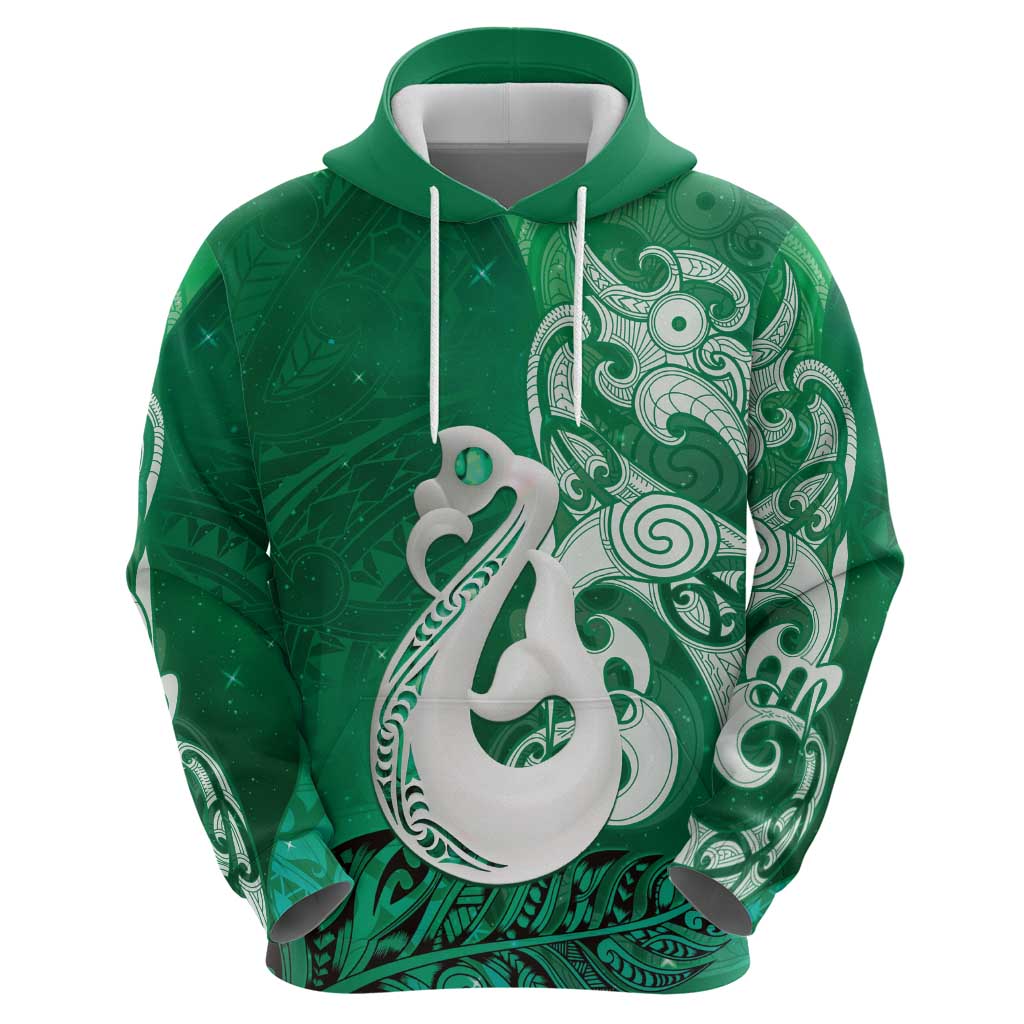 New Zealand Matariki Zip Hoodie Maori Manaia Galaxy Silver Fern Green Color