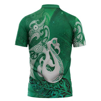 New Zealand Matariki Zipper Polo Shirt Maori Manaia Galaxy Silver Fern Green Color