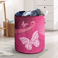 New Zealand Breast Cancer Awareness Laundry Basket Pink Ribbon Butterfly Maori Pattern LT22 Pink - Polynesian Pride