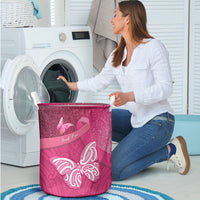 New Zealand Breast Cancer Awareness Laundry Basket Pink Ribbon Butterfly Maori Pattern LT22 - Polynesian Pride