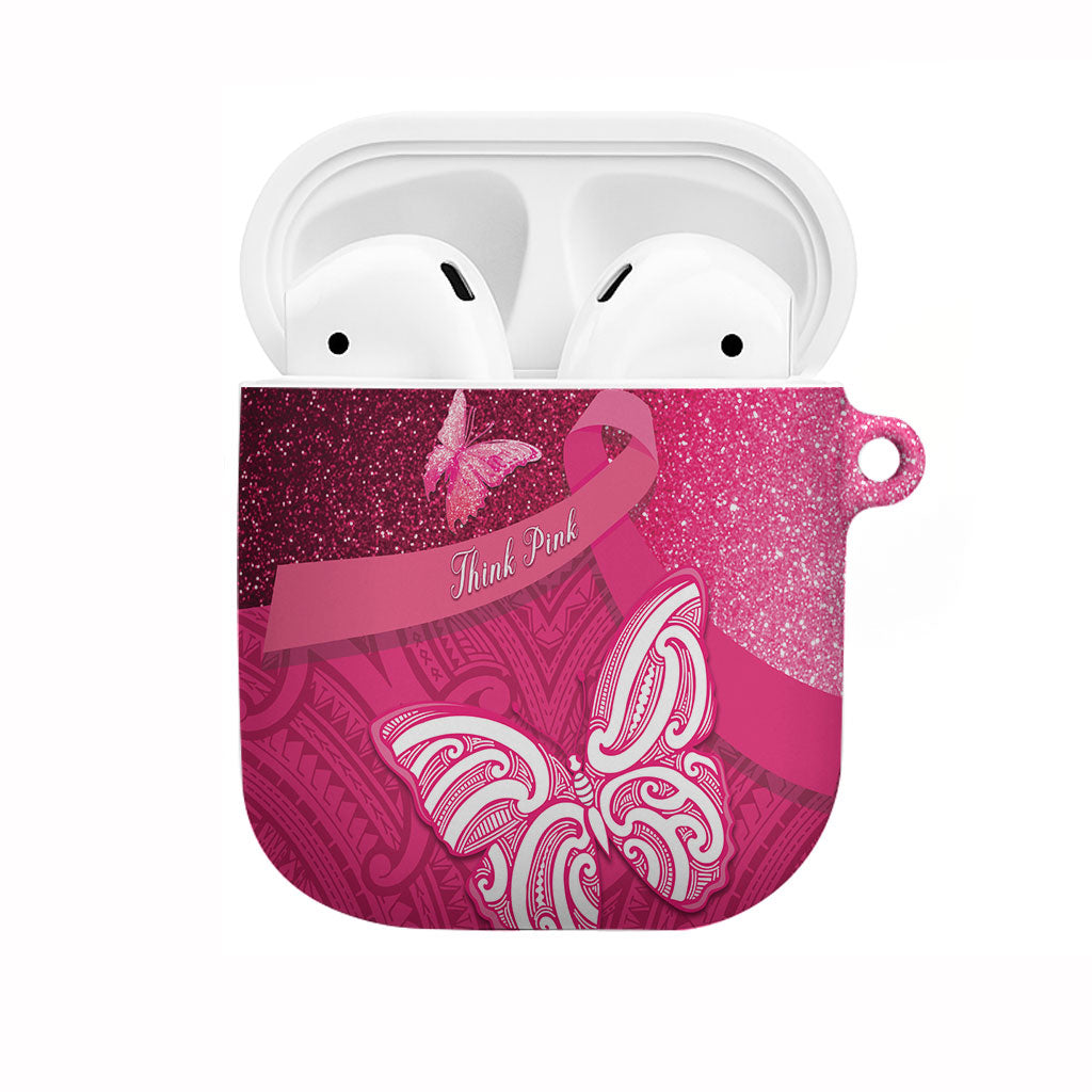 New Zealand Breast Cancer Awareness AirPods Case Pink Ribbon Butterfly Maori Pattern