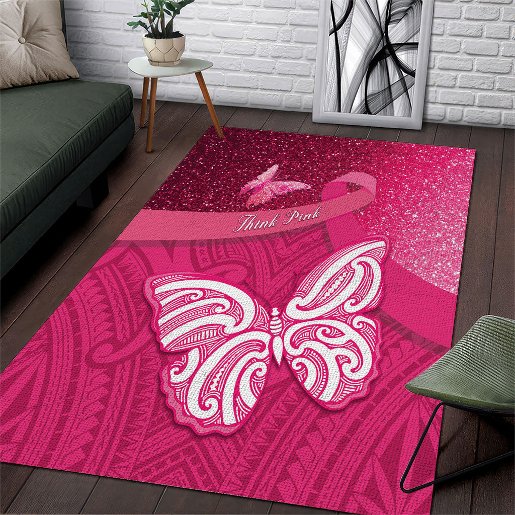 New Zealand Breast Cancer Awareness Area Rug Pink Ribbon Butterfly Maori Pattern LT22 Pink - Polynesian Pride