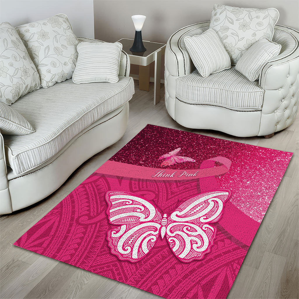 New Zealand Breast Cancer Awareness Area Rug Pink Ribbon Butterfly Maori Pattern LT22 - Polynesian Pride