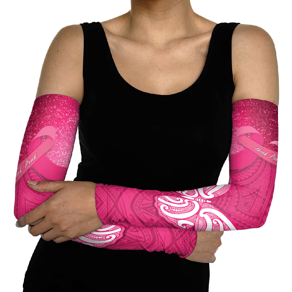 New Zealand Breast Cancer Awareness Arm Sleeves Pink Ribbon Butterfly Maori Pattern LT22 - Polynesian Pride