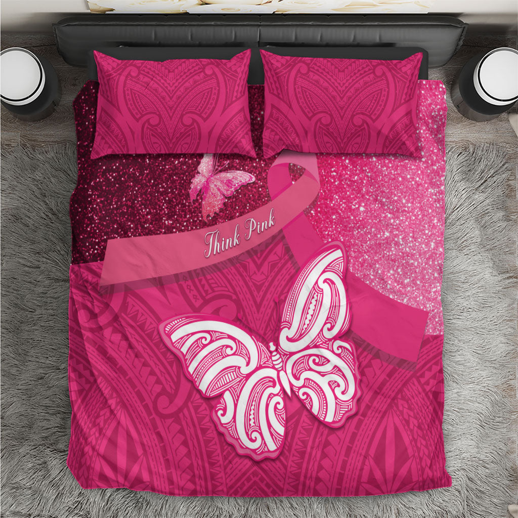 New Zealand Breast Cancer Awareness Bedding Set Pink Ribbon Butterfly Maori Pattern