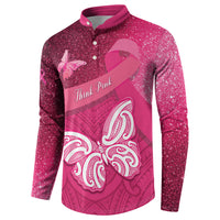 New Zealand Breast Cancer Awareness Button Sweatshirt Pink Ribbon Butterfly Maori Pattern LT22 - Polynesian Pride
