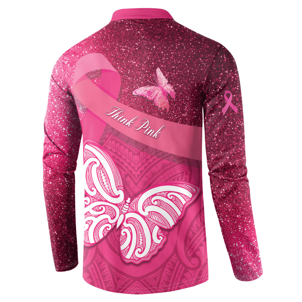 New Zealand Breast Cancer Awareness Button Sweatshirt Pink Ribbon Butterfly Maori Pattern LT22 - Polynesian Pride