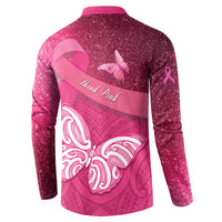 New Zealand Breast Cancer Awareness Button Sweatshirt Pink Ribbon Butterfly Maori Pattern LT22 - Polynesian Pride