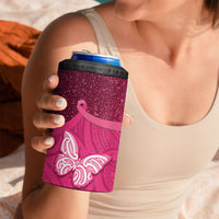 New Zealand Breast Cancer Awareness 4 in 1 Can Cooler Tumbler Pink Ribbon Butterfly Maori Pattern LT22 - Polynesian Pride