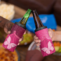 New Zealand Breast Cancer Awareness 4 in 1 Can Cooler Tumbler Pink Ribbon Butterfly Maori Pattern LT22 - Polynesian Pride