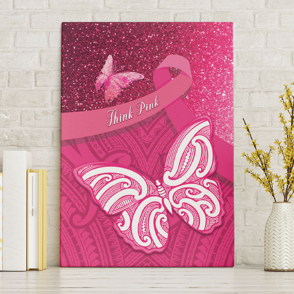 New Zealand Breast Cancer Awareness Canvas Wall Art Pink Ribbon Butterfly Maori Pattern LT22 Without Frame Pink - Polynesian Pride