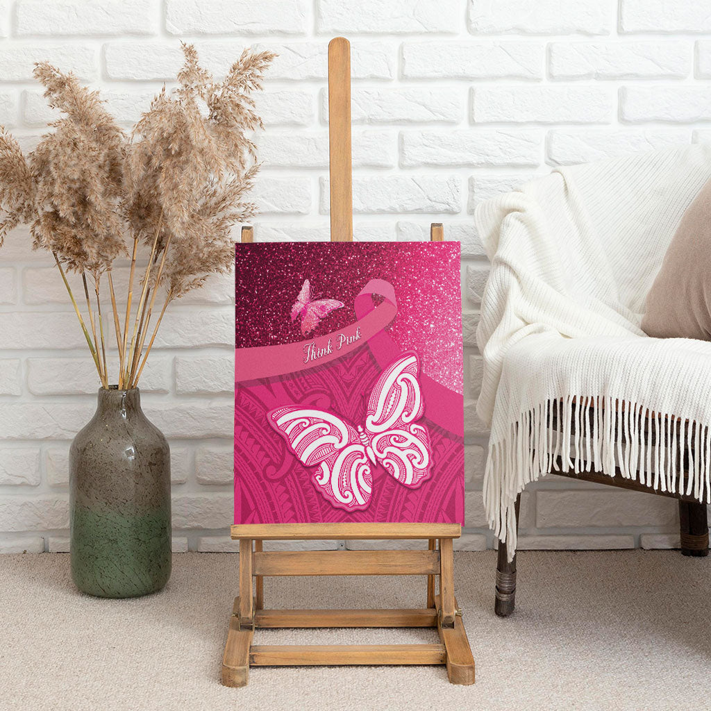 New Zealand Breast Cancer Awareness Canvas Wall Art Pink Ribbon Butterfly Maori Pattern LT22 - Polynesian Pride