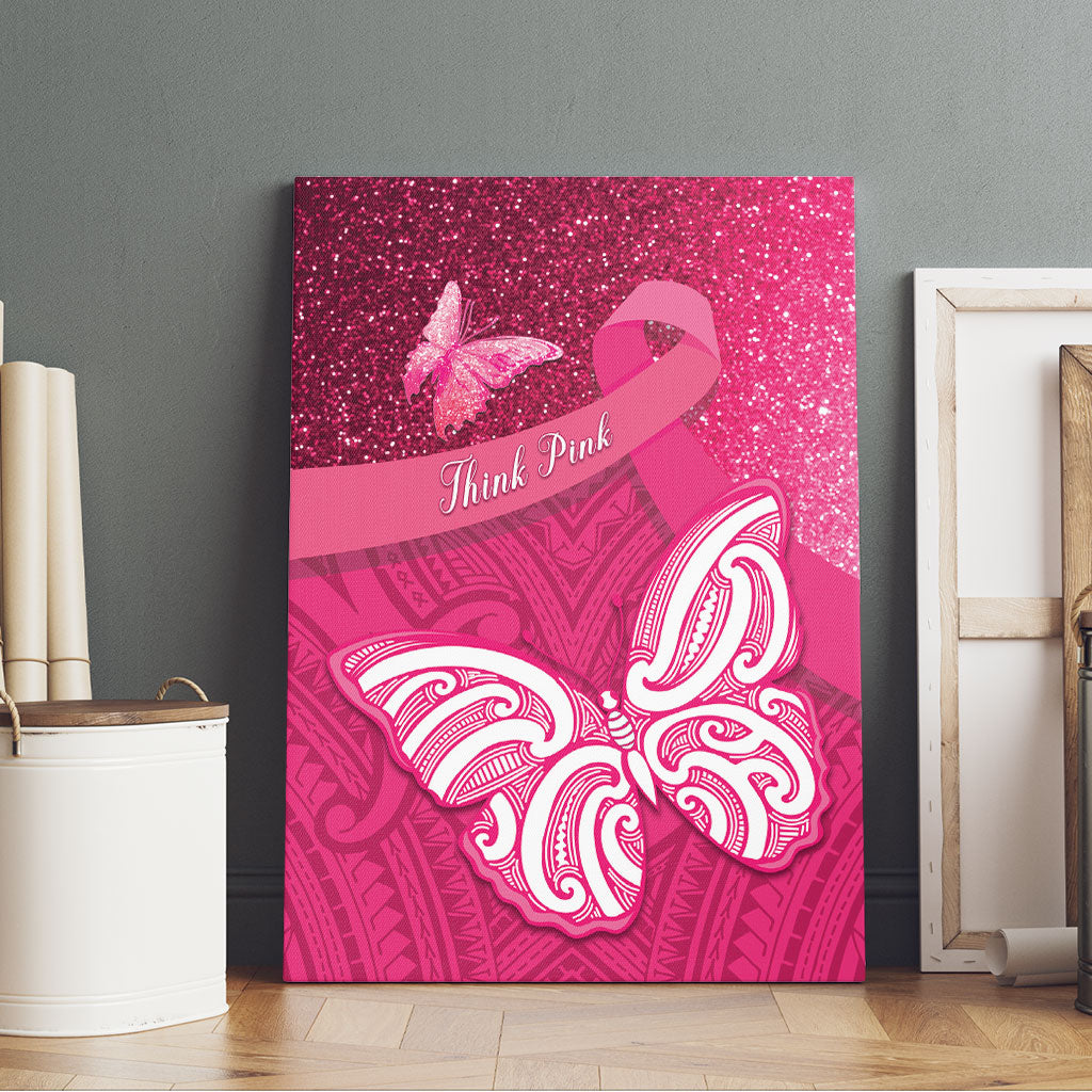 New Zealand Breast Cancer Awareness Canvas Wall Art Pink Ribbon Butterfly Maori Pattern LT22 - Polynesian Pride