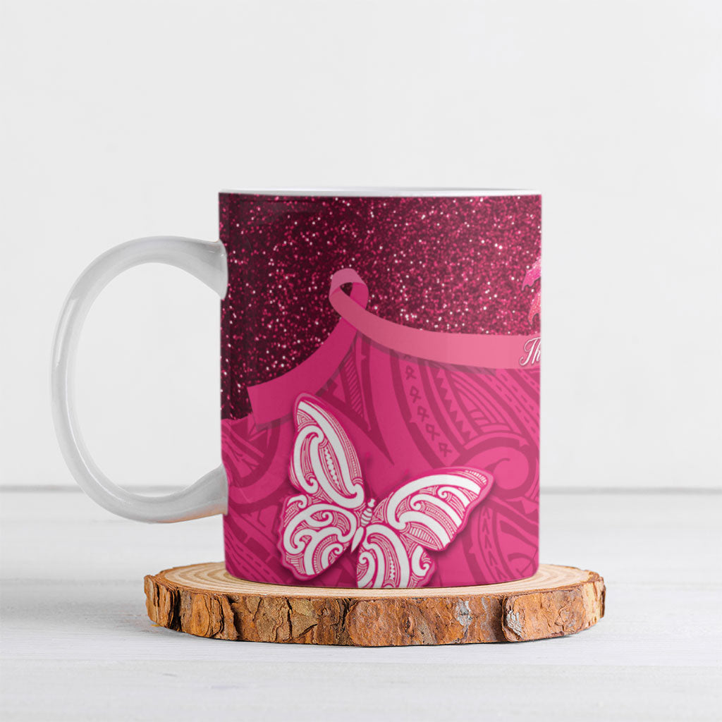 New Zealand Breast Cancer Awareness Ceramic Mug Pink Ribbon Butterfly Maori Pattern
