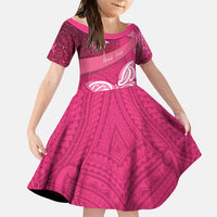 New Zealand Breast Cancer Awareness Family Matching Off Shoulder Short Dress and Hawaiian Shirt Pink Ribbon Butterfly Maori Pattern LT22 Daughter's Dress Pink - Polynesian Pride