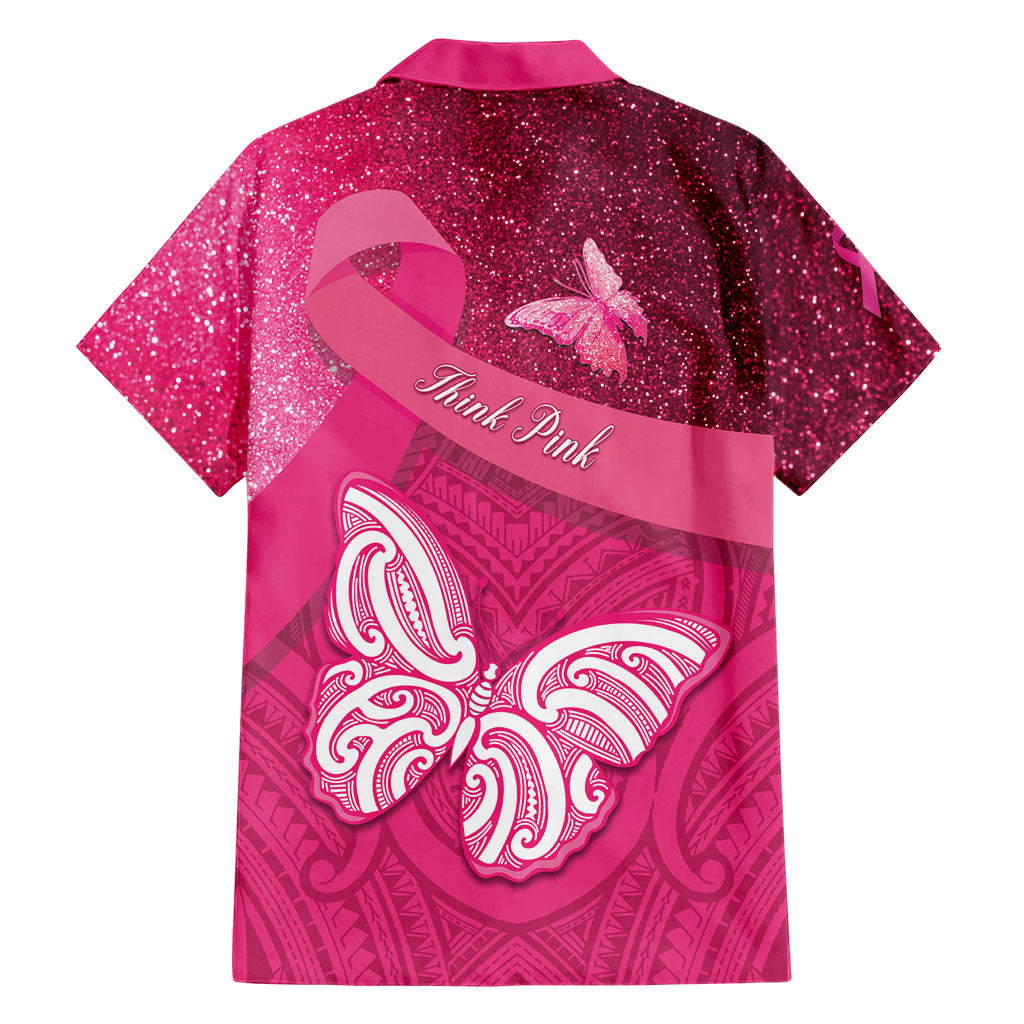 New Zealand Breast Cancer Awareness Family Matching Off Shoulder Short Dress and Hawaiian Shirt Pink Ribbon Butterfly Maori Pattern LT22 - Polynesian Pride