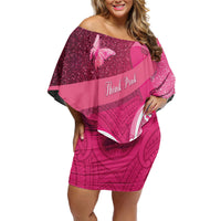 New Zealand Breast Cancer Awareness Family Matching Off Shoulder Short Dress and Hawaiian Shirt Pink Ribbon Butterfly Maori Pattern LT22 Mom's Dress Pink - Polynesian Pride