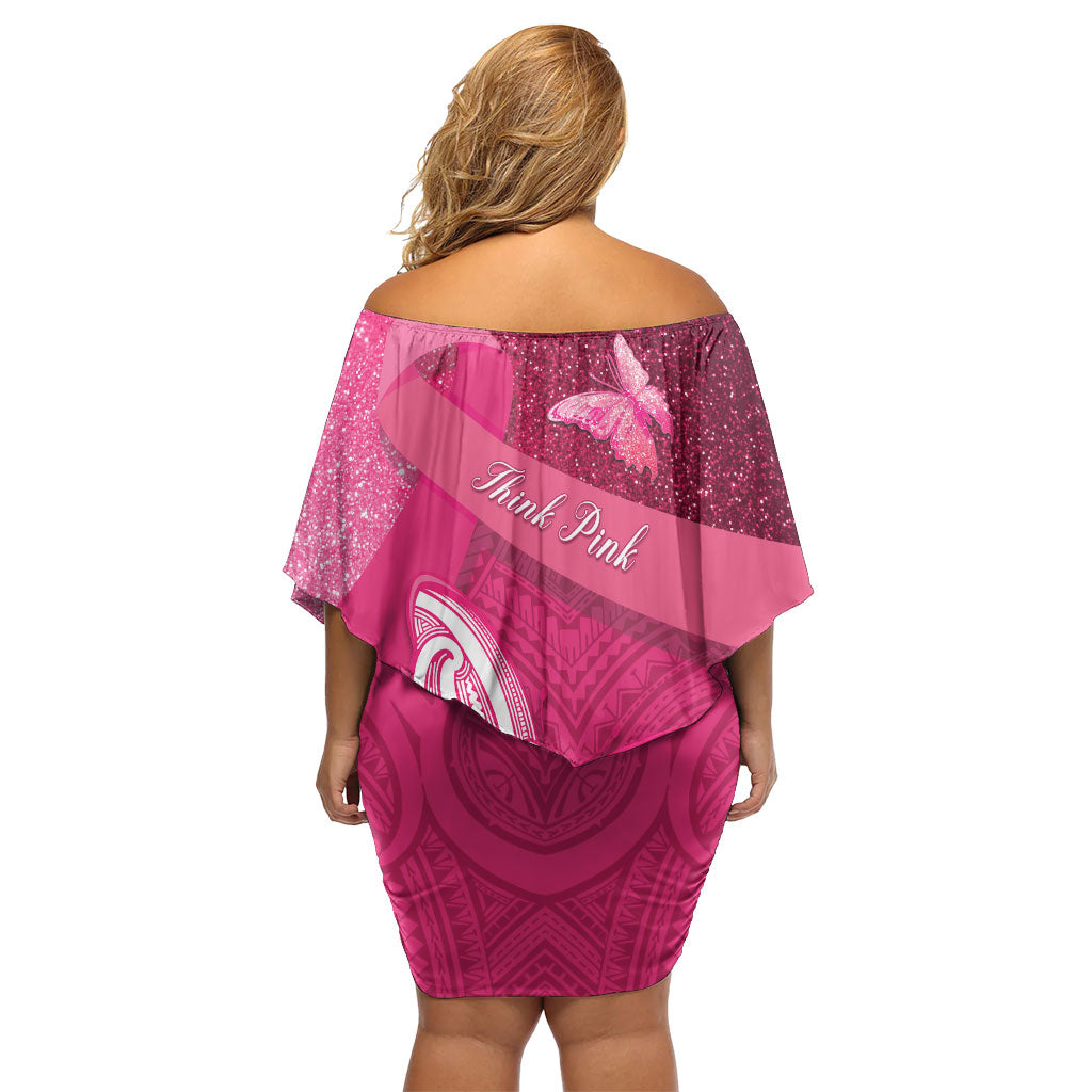 New Zealand Breast Cancer Awareness Family Matching Off Shoulder Short Dress and Hawaiian Shirt Pink Ribbon Butterfly Maori Pattern LT22 - Polynesian Pride