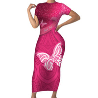 New Zealand Breast Cancer Awareness Family Matching Short Sleeve Bodycon Dress and Hawaiian Shirt Pink Ribbon Butterfly Maori Pattern