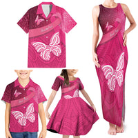 New Zealand Breast Cancer Awareness Family Matching Tank Maxi Dress and Hawaiian Shirt Pink Ribbon Butterfly Maori Pattern LT22 - Polynesian Pride