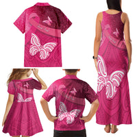 New Zealand Breast Cancer Awareness Family Matching Tank Maxi Dress and Hawaiian Shirt Pink Ribbon Butterfly Maori Pattern LT22 - Polynesian Pride