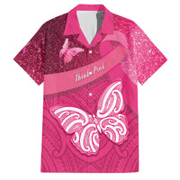 New Zealand Breast Cancer Awareness Family Matching Tank Maxi Dress and Hawaiian Shirt Pink Ribbon Butterfly Maori Pattern LT22 Dad's Shirt - Short Sleeve Pink - Polynesian Pride