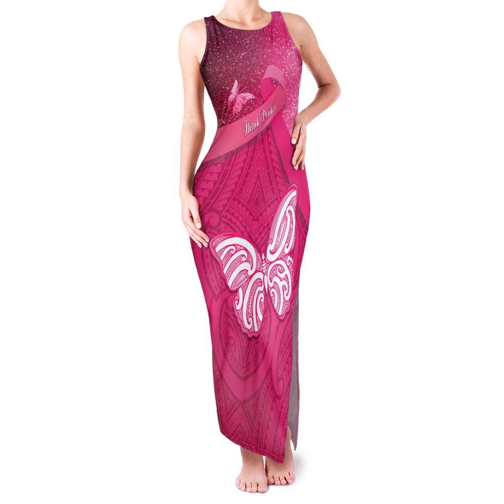 New Zealand Breast Cancer Awareness Family Matching Tank Maxi Dress and Hawaiian Shirt Pink Ribbon Butterfly Maori Pattern LT22 Mom's Dress Pink - Polynesian Pride
