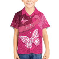New Zealand Breast Cancer Awareness Family Matching Tank Maxi Dress and Hawaiian Shirt Pink Ribbon Butterfly Maori Pattern LT22 Son's Shirt Pink - Polynesian Pride