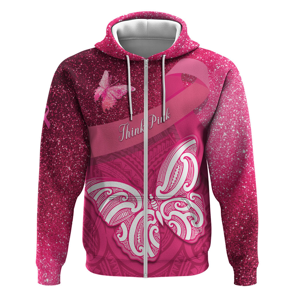 New Zealand Breast Cancer Awareness Hoodie Pink Ribbon Butterfly Maori Pattern