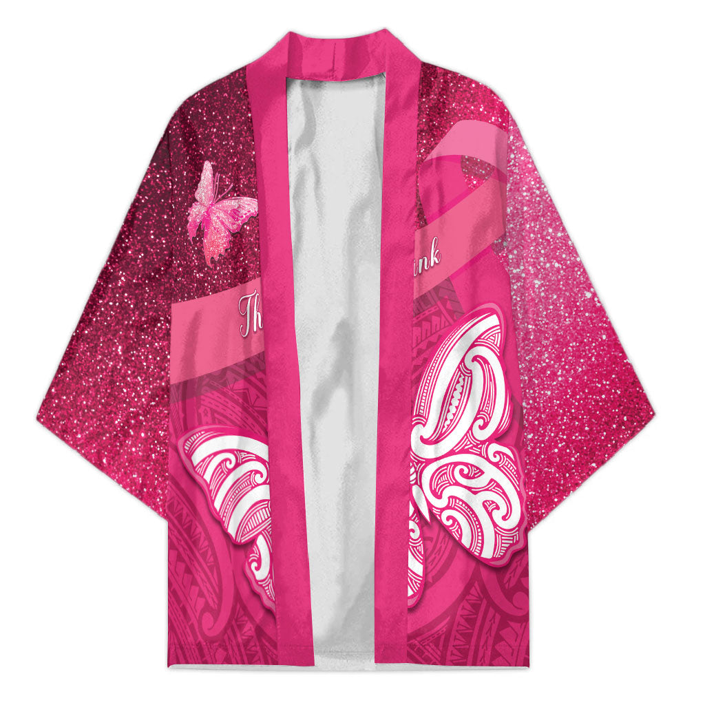 New Zealand Breast Cancer Awareness Kimono Pink Ribbon Butterfly Maori Pattern LT22 Unisex Pink - Polynesian Pride