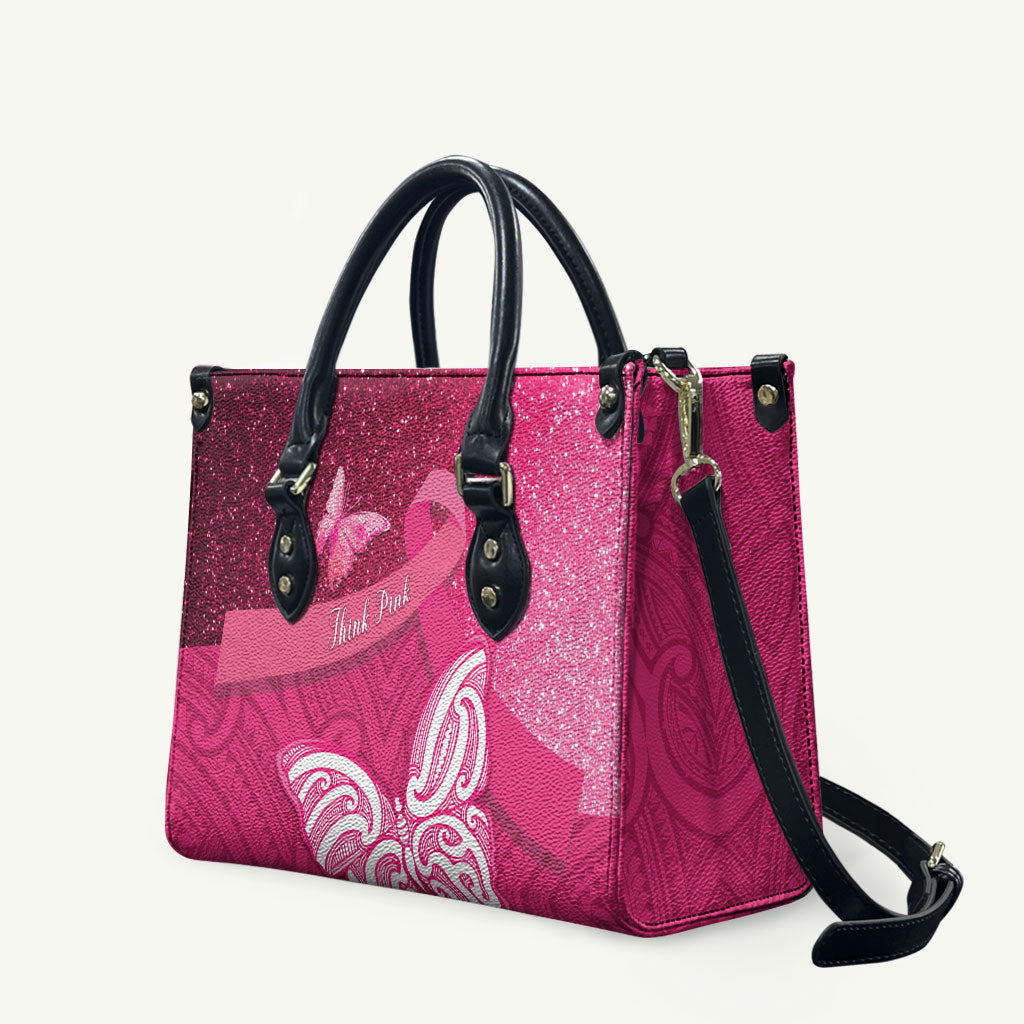 New Zealand Breast Cancer Awareness Leather Bag Pink Ribbon Butterfly Maori Pattern