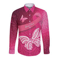 New Zealand Breast Cancer Awareness Long Sleeve Button Shirt Pink Ribbon Butterfly Maori Pattern LT22 Unisex Pink - Polynesian Pride