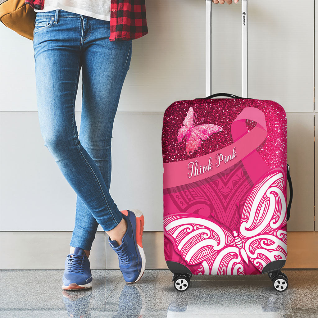 New Zealand Breast Cancer Awareness Luggage Cover Pink Ribbon Butterfly Maori Pattern