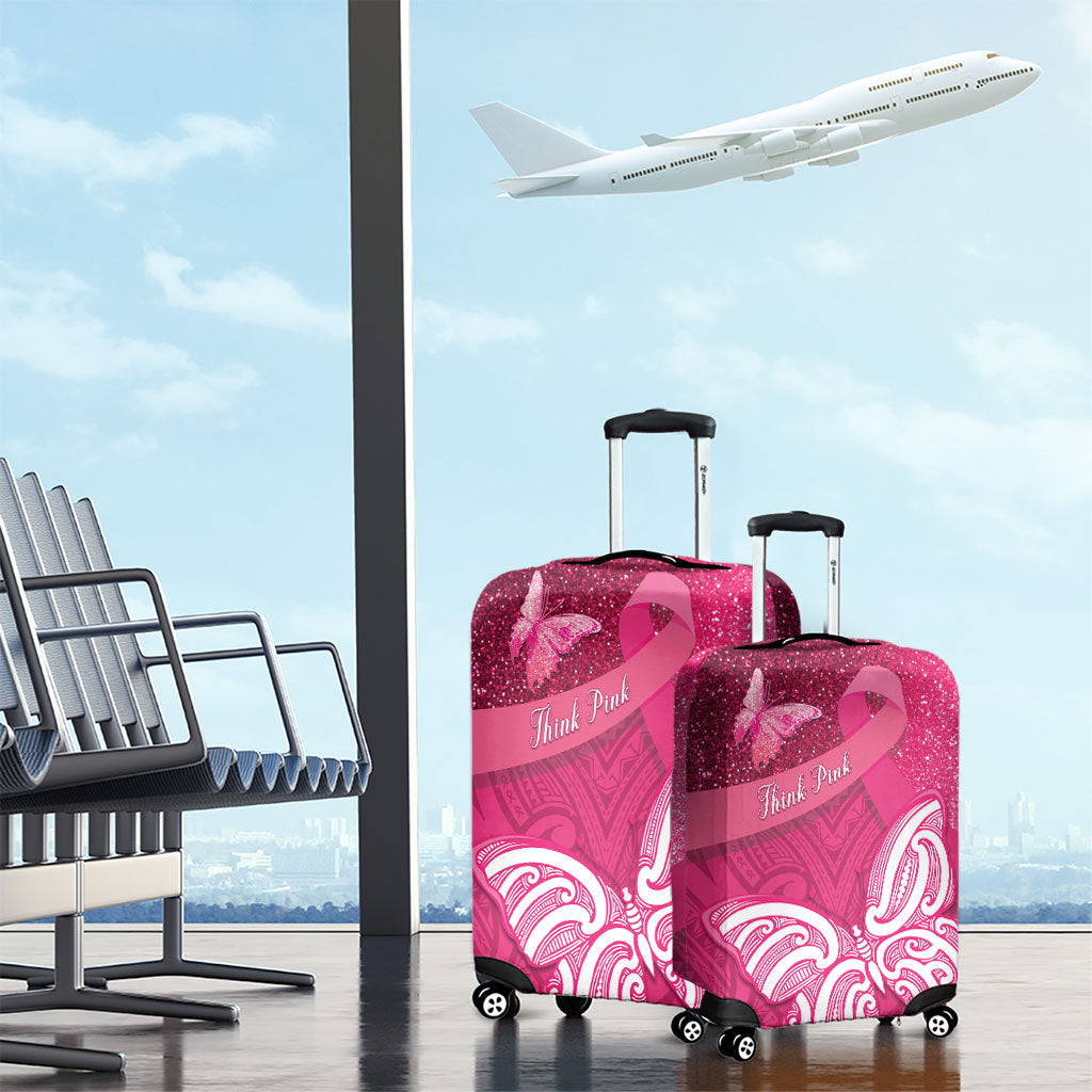 New Zealand Breast Cancer Awareness Luggage Cover Pink Ribbon Butterfly Maori Pattern